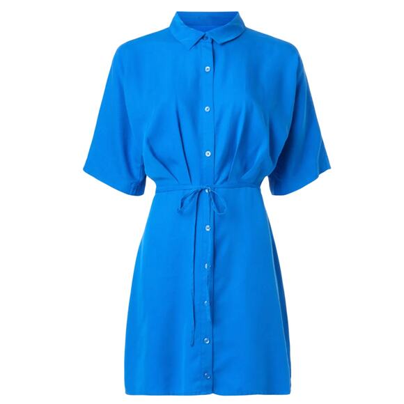 Thakoon Cerulean Blue Shirt Dress Size 12 Career Blouson Tie Waist Designer $310 - Picture 8 of 11